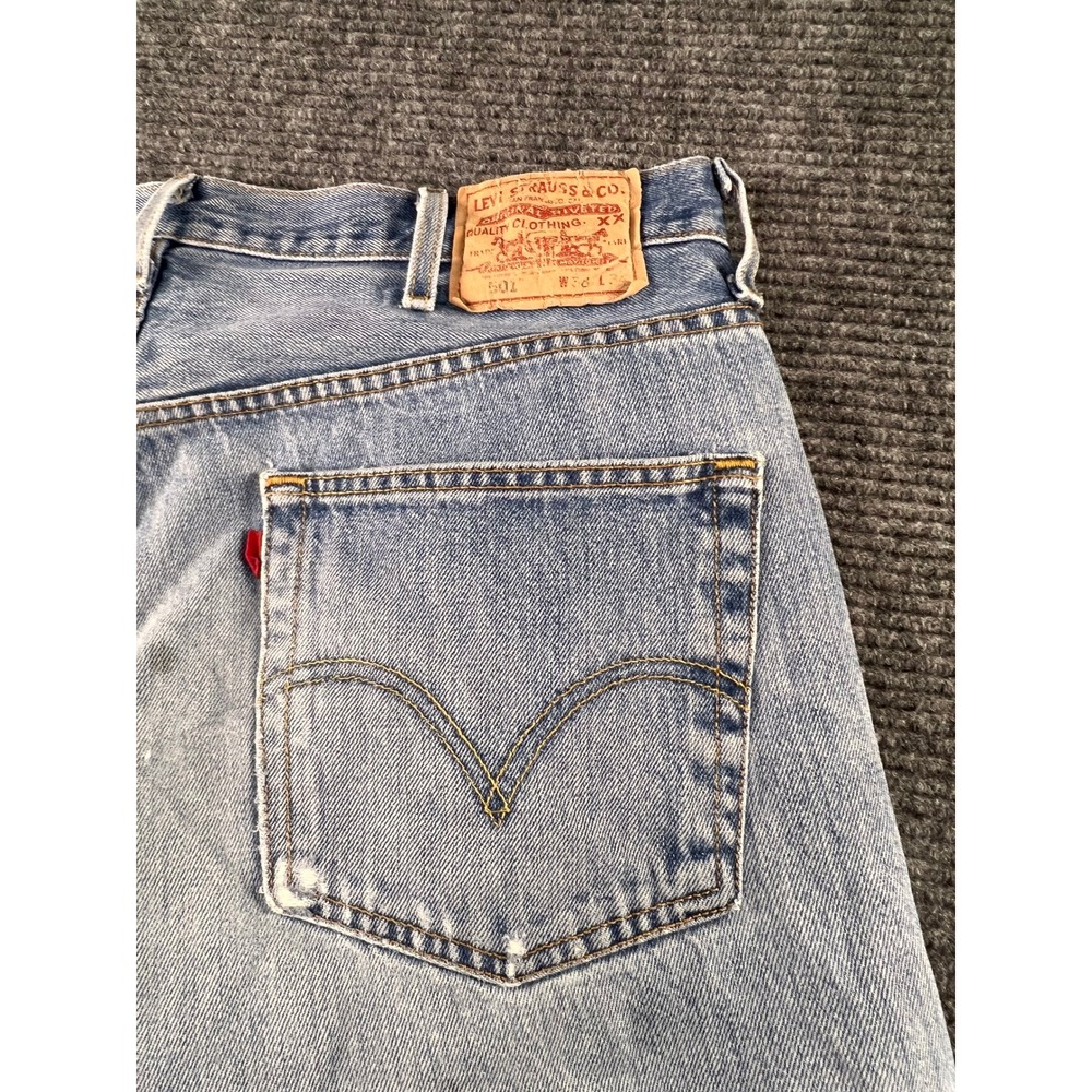 Levi's 501 XX Jeans Mens38x34 Light Wash Distressed Button Fly - Picture 9 of 16